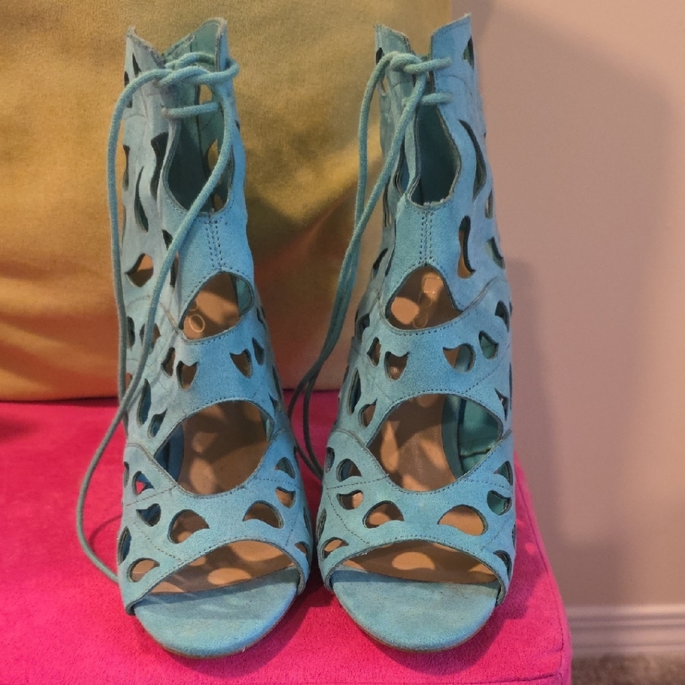 Aldo Turquoise Cutout Lace-Up Heels